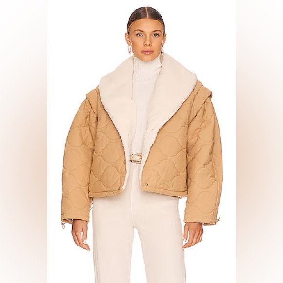 NWOT ASTR The Label Nadine Quilted Faux Shearling Jacket size S in Khaki - Picture 2 of 16